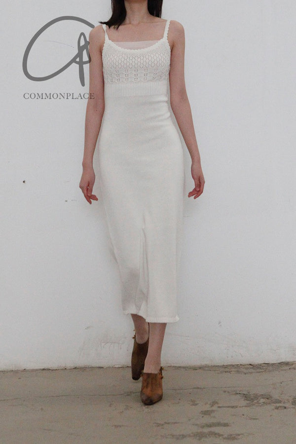 SWAYING/KNIT knitted paneled suspender maxi dress SW22SSL31 white